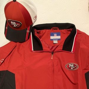 Brand new 49ers XL Reebok windbreaker and hat